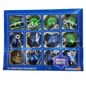 Vintage Poloron Shiny Brite Glass Ball Ornaments in Box Lot of 11 one missing